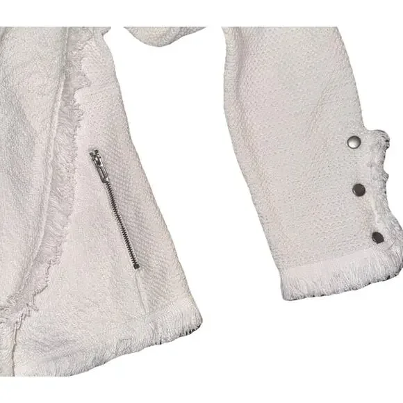 NIC + ZOE White Fringe Knit Jacket Open Front Zip Pockets Size M NWT - Picture 3 of 8